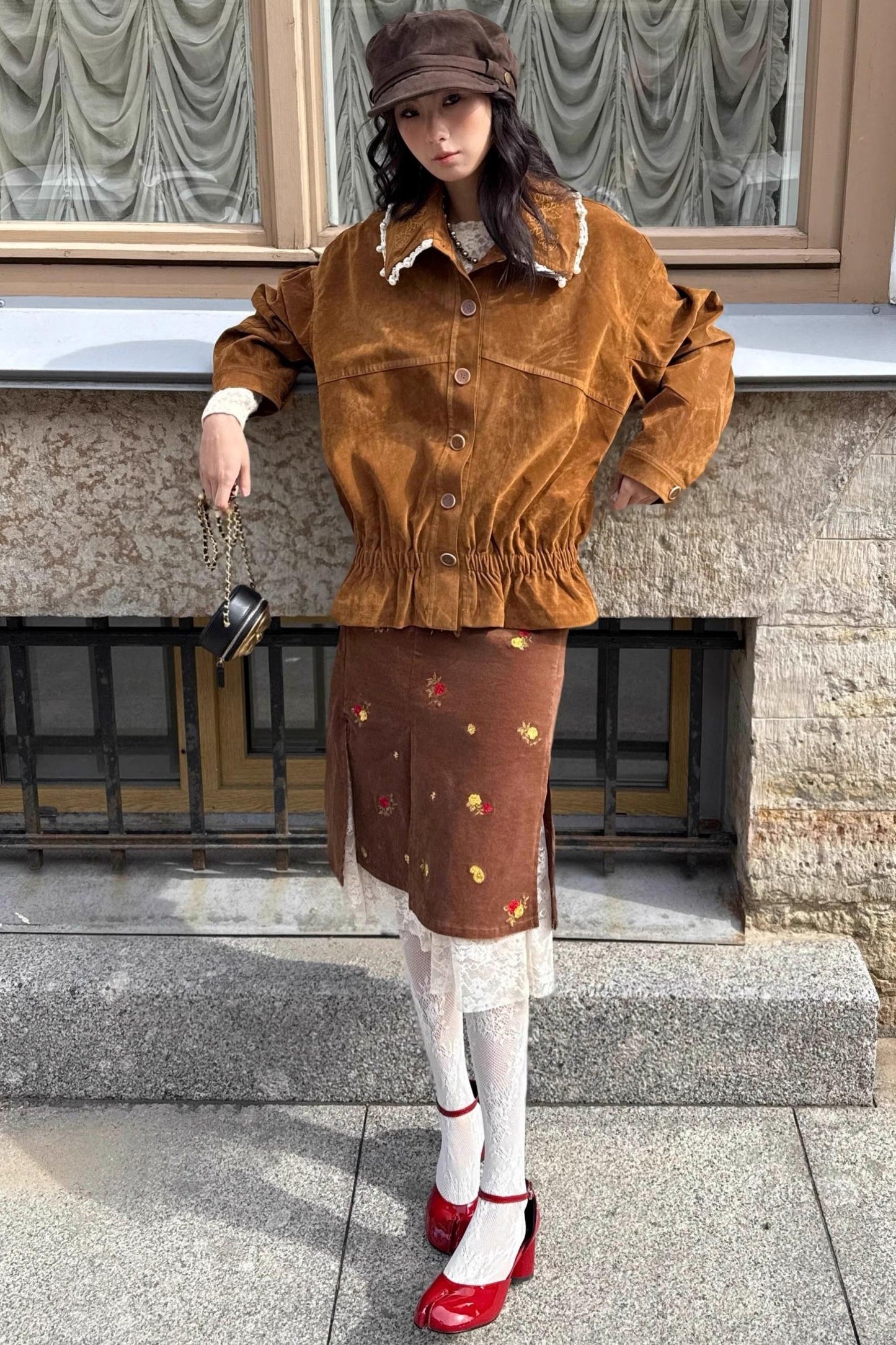 Vintage Embroidered Rose Leather Jacket Set-Up