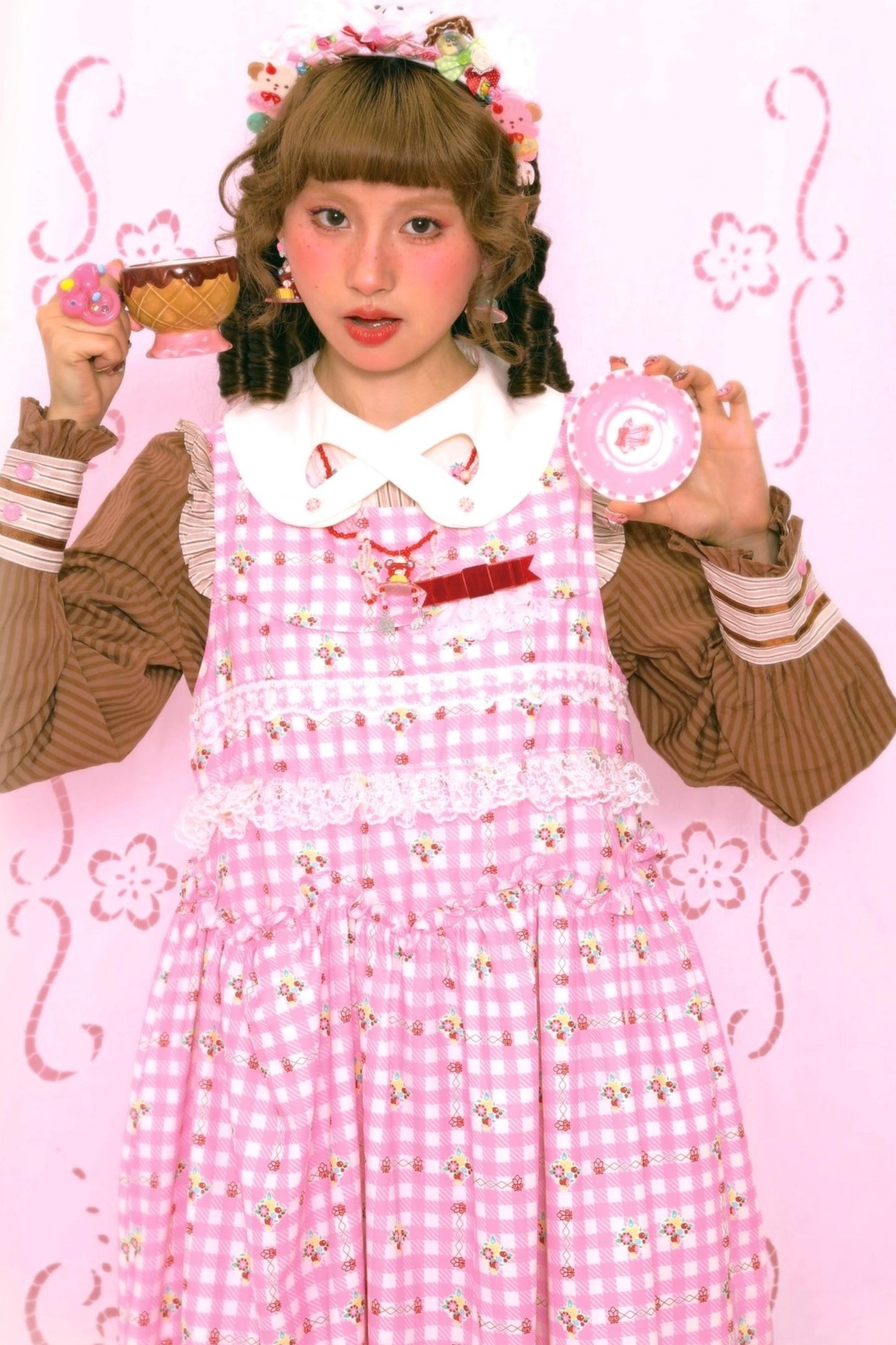 Pink Check Print Rabbit Sundress