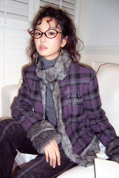 Chic Purple Plaid Wool Jacket