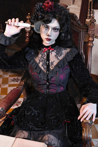 Rose Cemetery Gothic Velvet Lace Dress