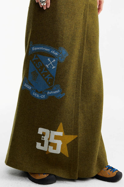 Olive Woolen Long Skirt