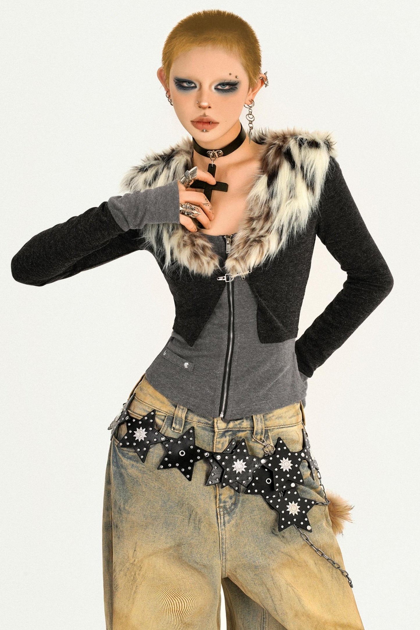 Leopard Print Fur Knitted Top