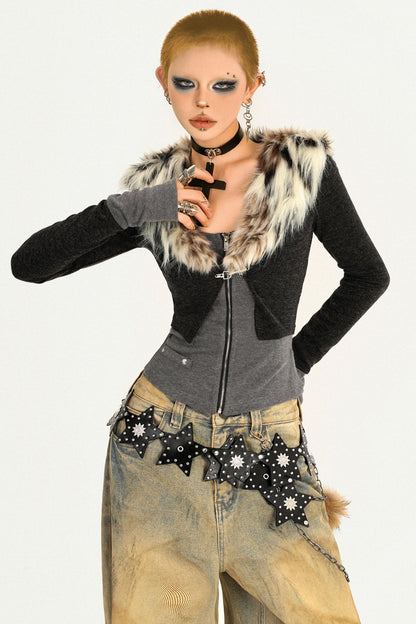 Leopard Print Fur Knitted Top