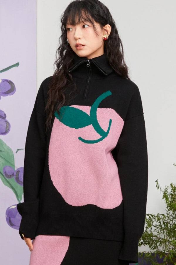 Retro Jacquard Knit Pullover Set-Up