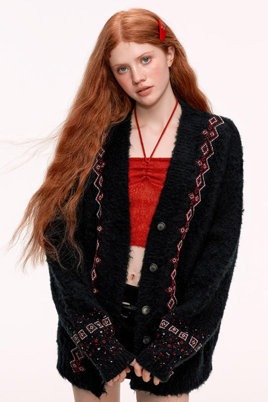 Loose Fit Embroidered Cardigan