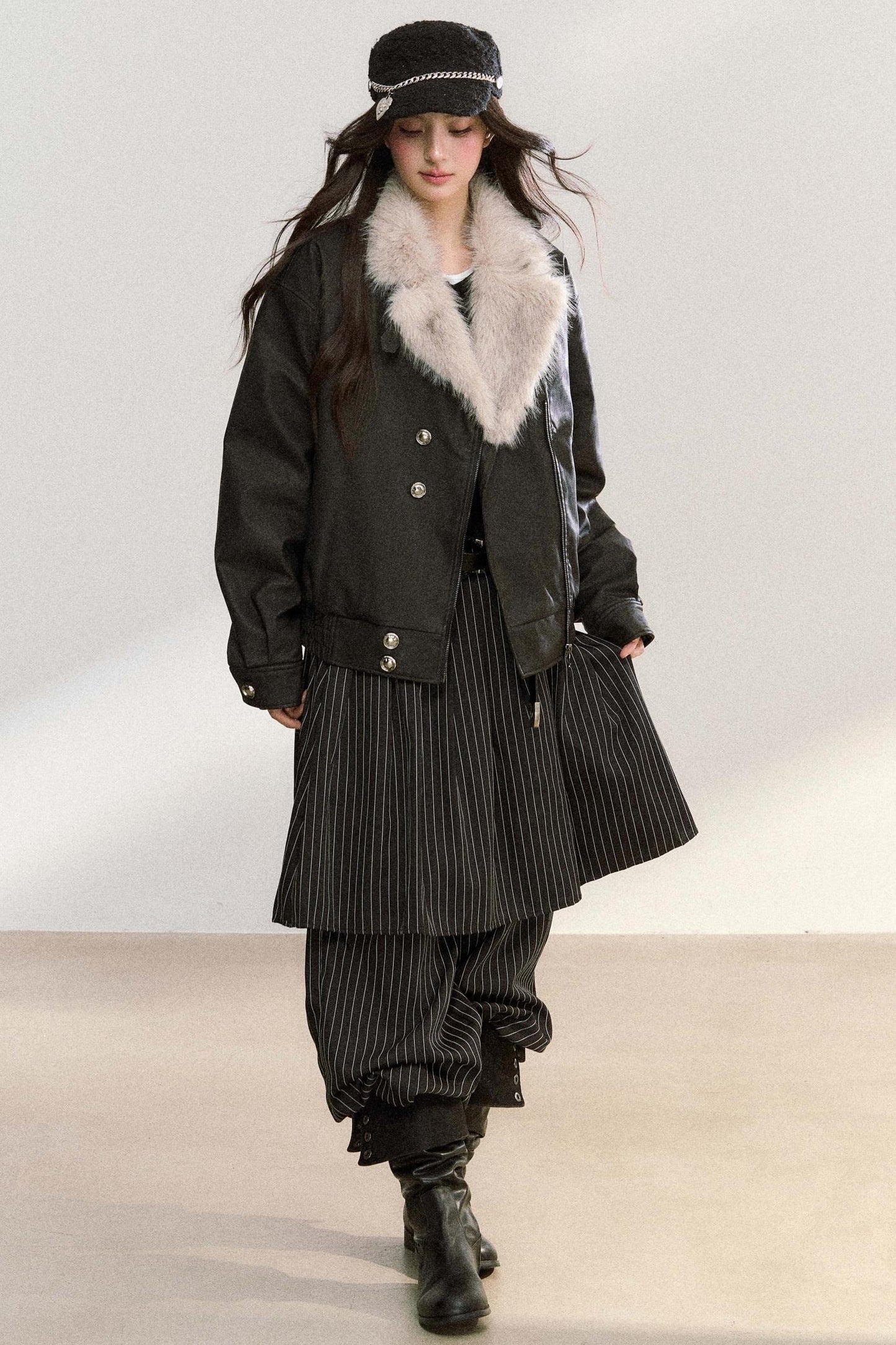 Large Fur Collar Biker Jacket