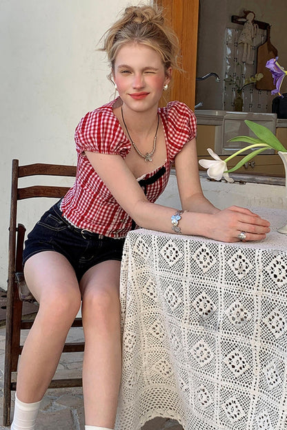 Pink Lace Bubble Sleeve Top