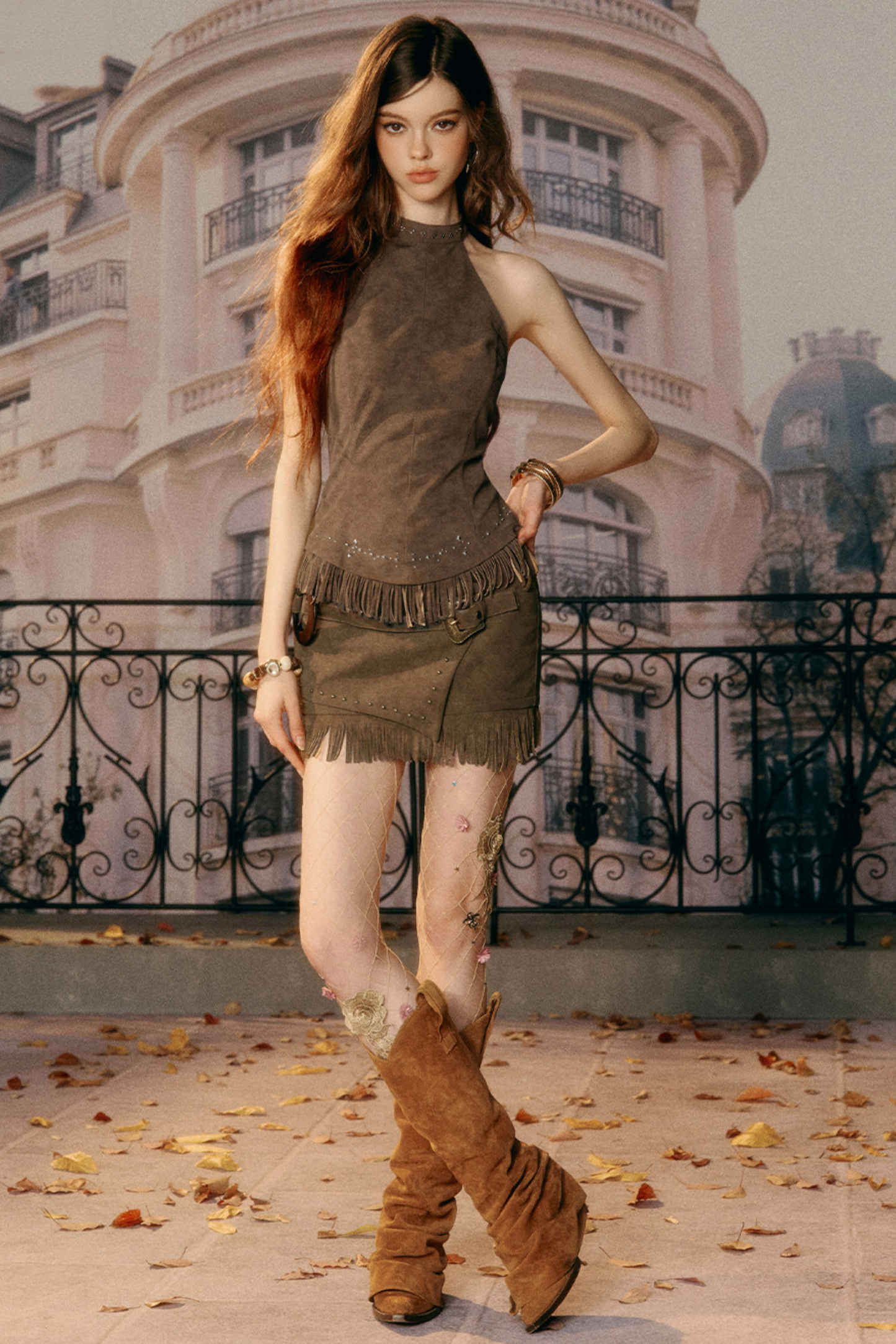 Retro Imitation Suede Tassel Skirt
