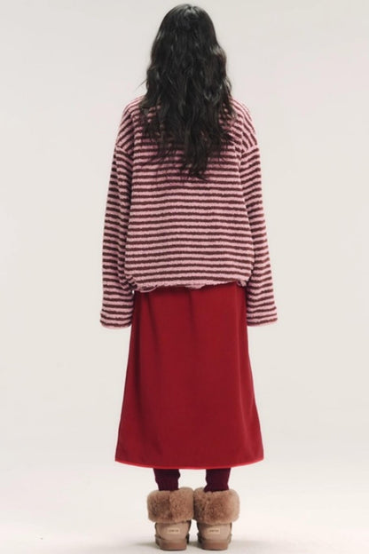 Embroidered Fleece Stiped Sweatshirt