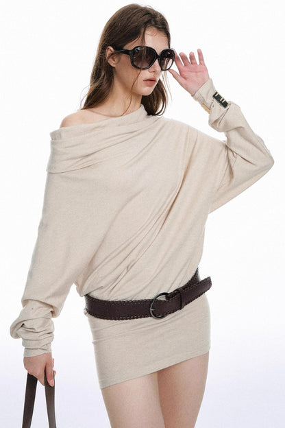 Lazy Style Off-The-Shoulder Knitted Dress