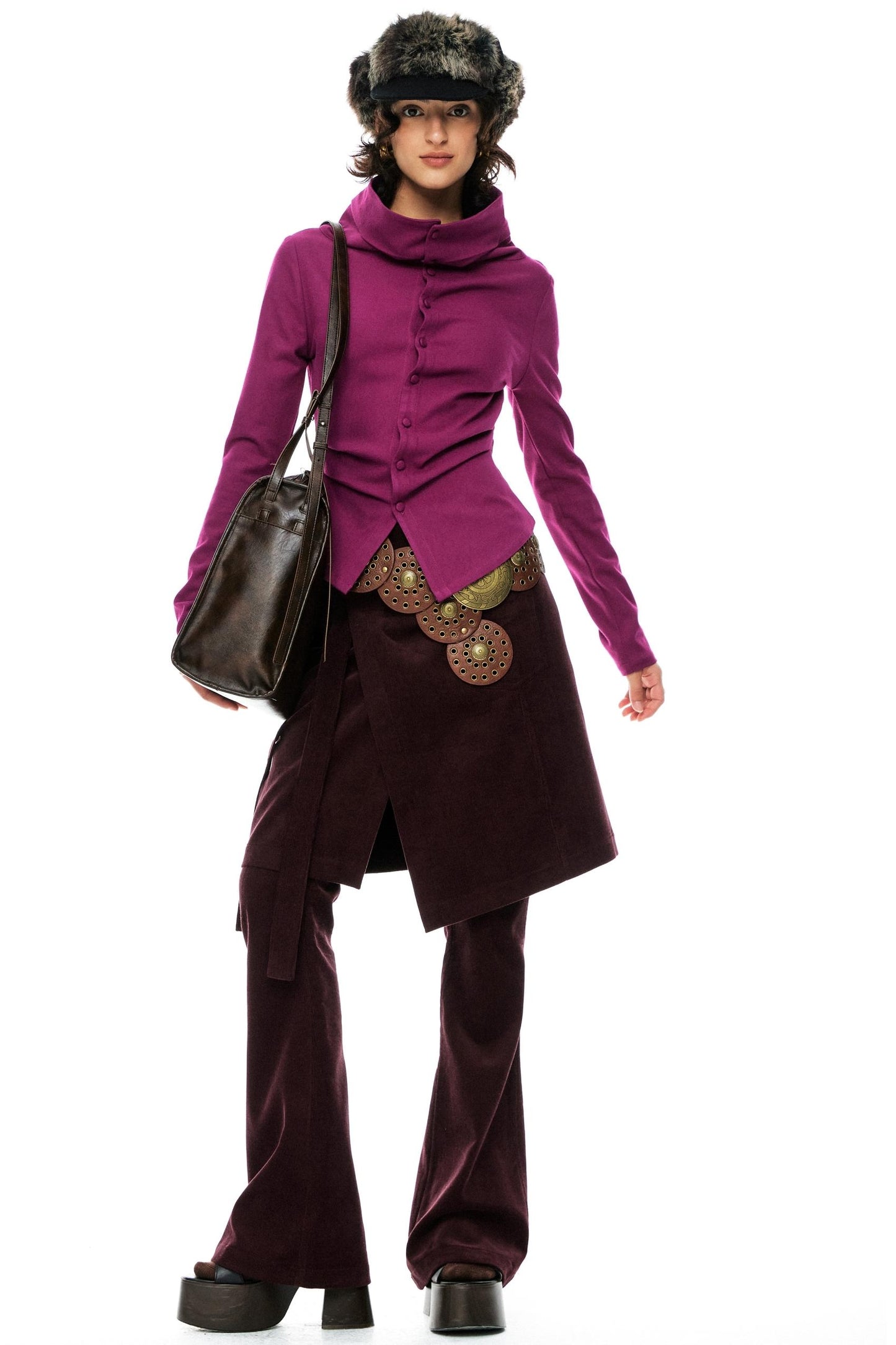 Fuchsia Tweed Trim Woolen Top