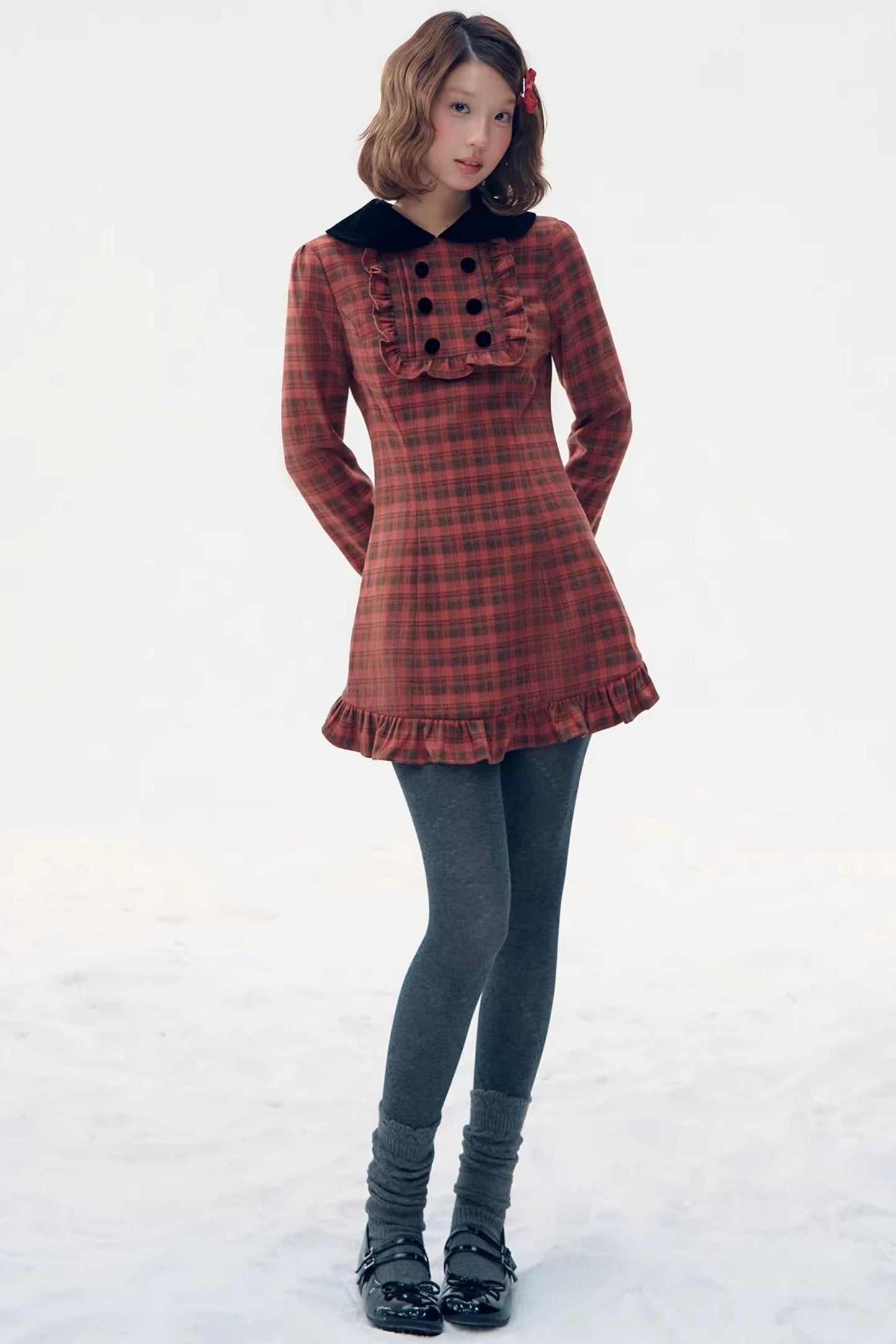 Red Plaid Velvet Dress