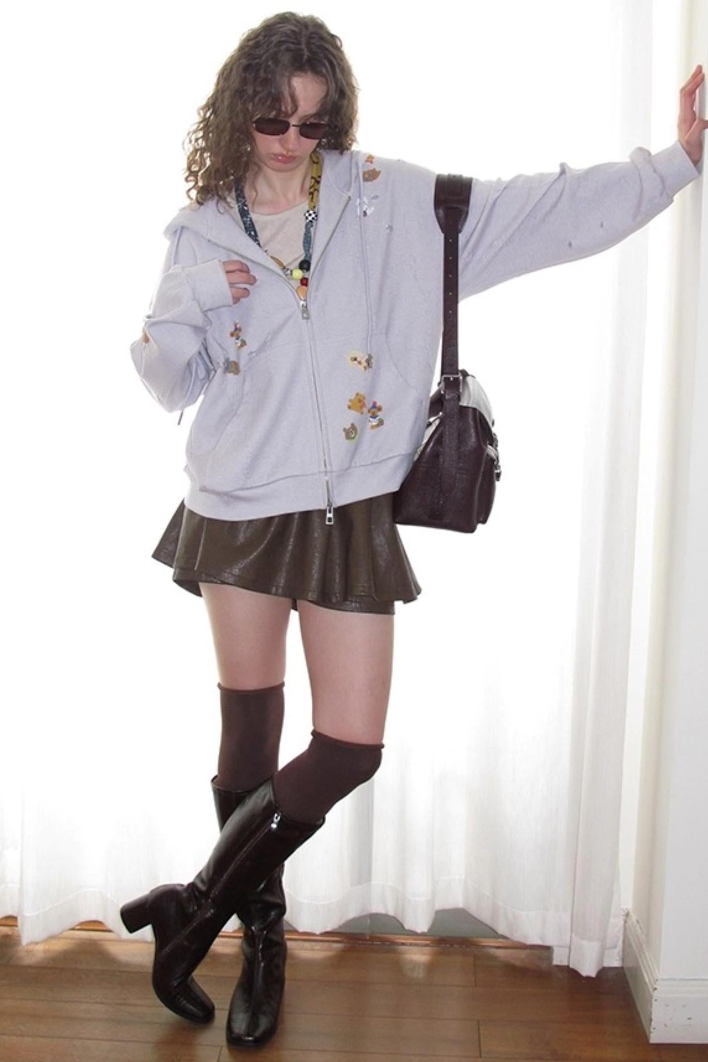 Ceramic Worn Craft Hooded Sweatshirt Coat