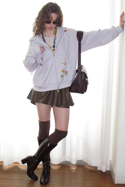 Ceramic Worn Craft Hooded Sweatshirt Coat