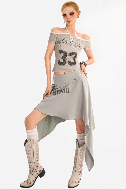 Off-Shoulder Halter T-Shirt