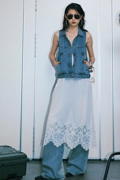 Summer Blue Washed Denim Vest