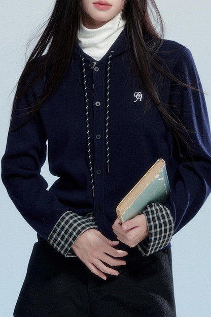 Plaid Patchwork Hooded Top