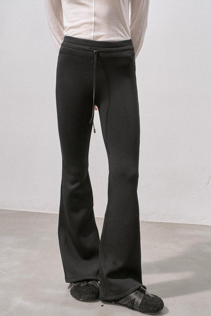Black Micro-Stretch Flared Pants