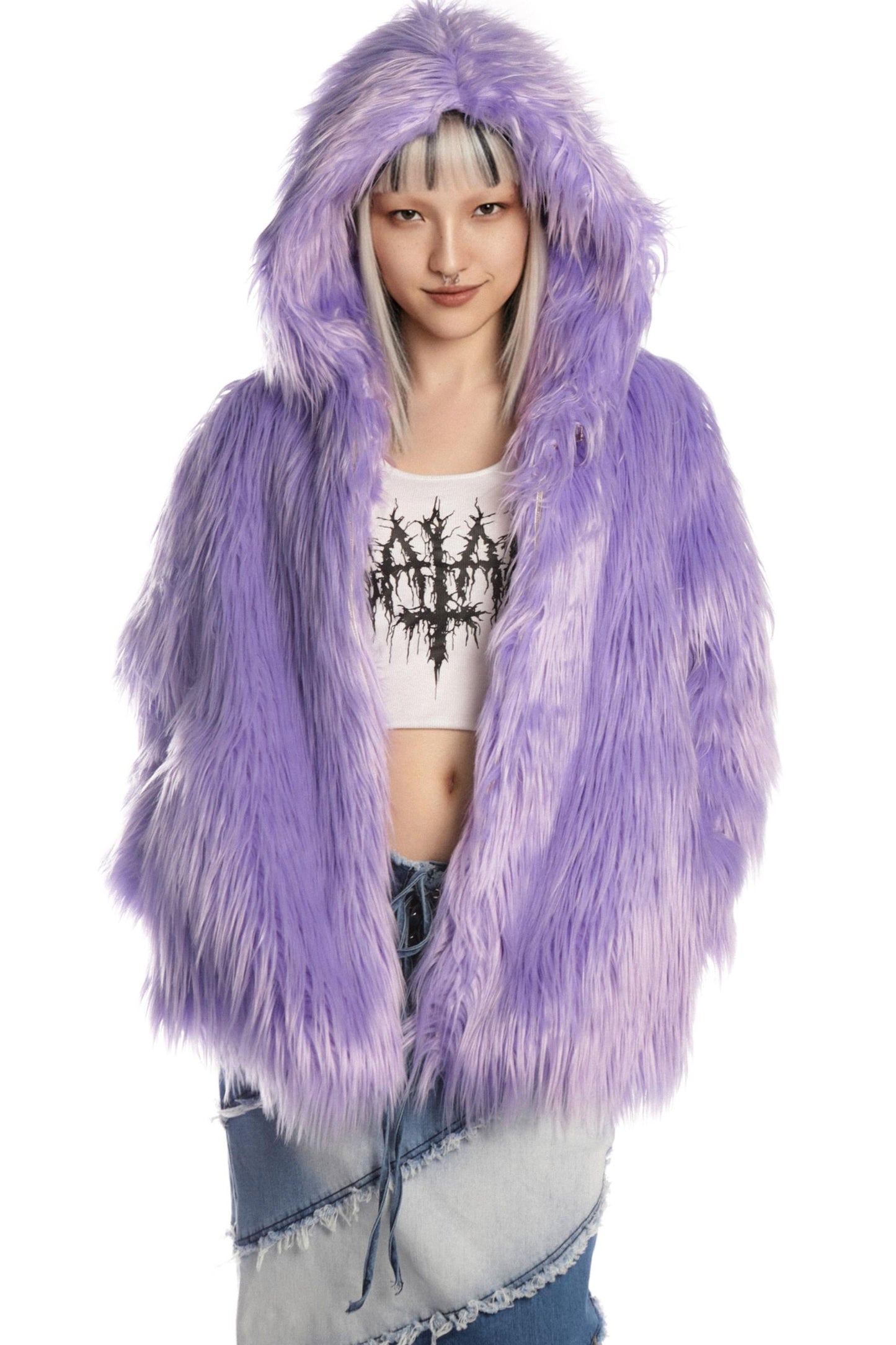 Light Purple Fur Hooded Jacket