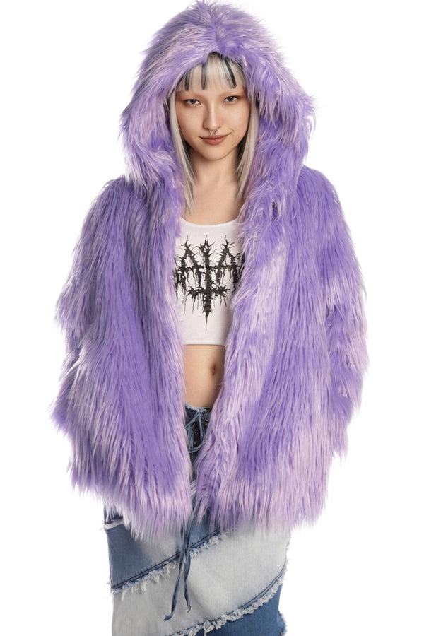 Light Purple Fur Hooded Jacket