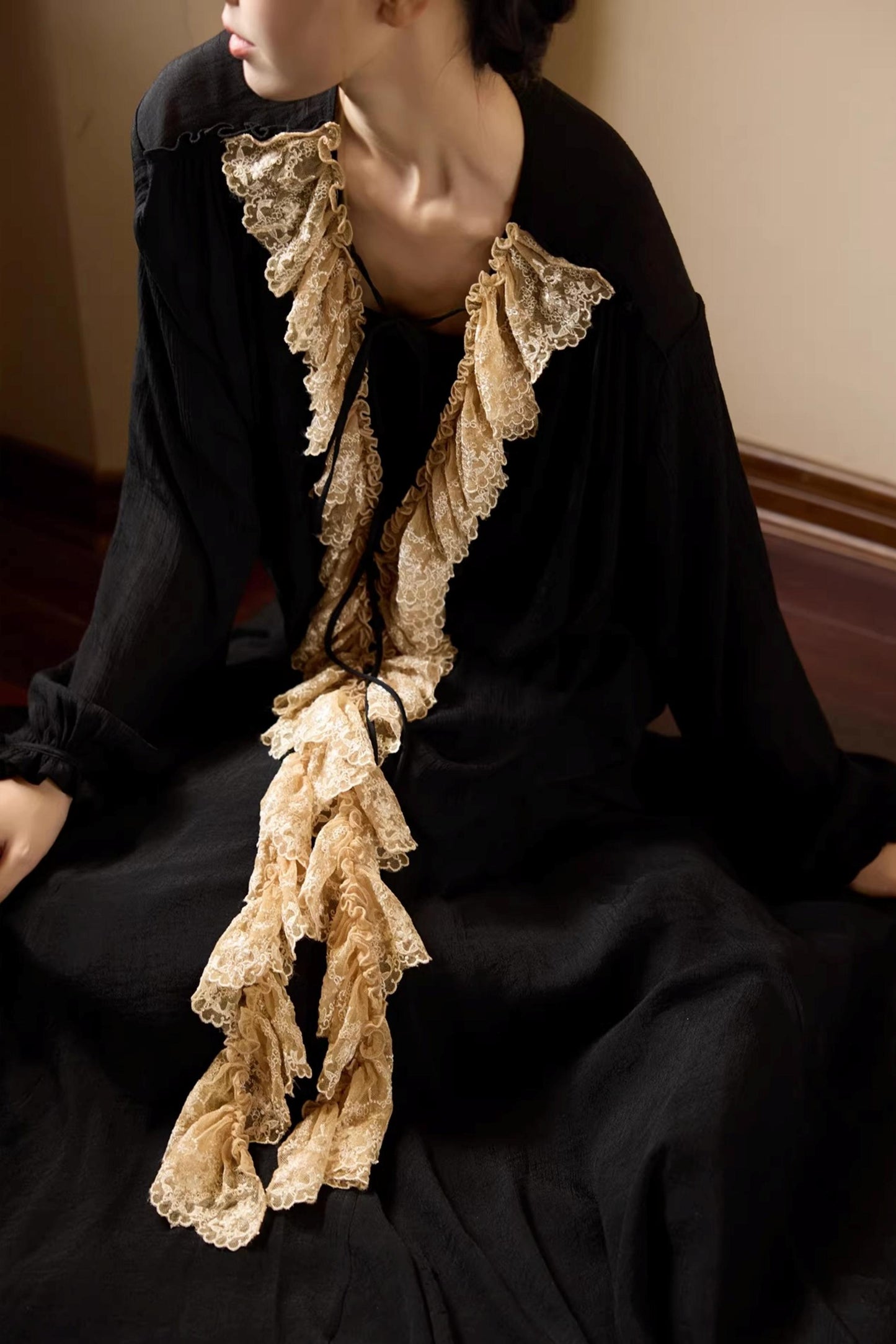 Plant-Dyed Lace Sleeve Shirt Set-Up
