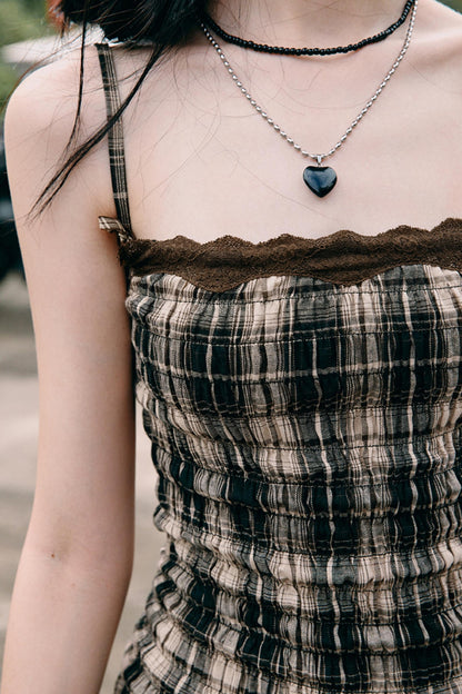 Sweetheart Checkered Slip Dress