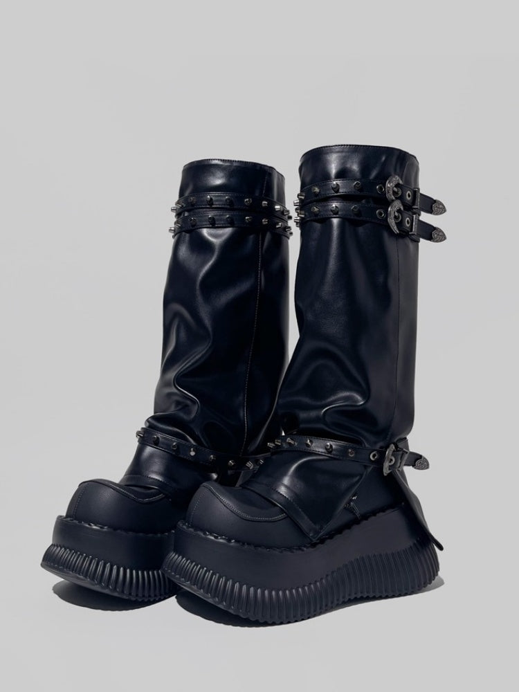 Punk Style High Tube Eyelet Volume Platform Boots