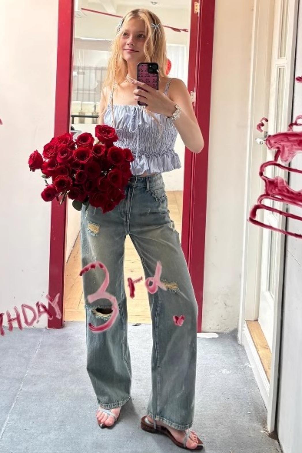 Blue Striped Ruffle Camisole