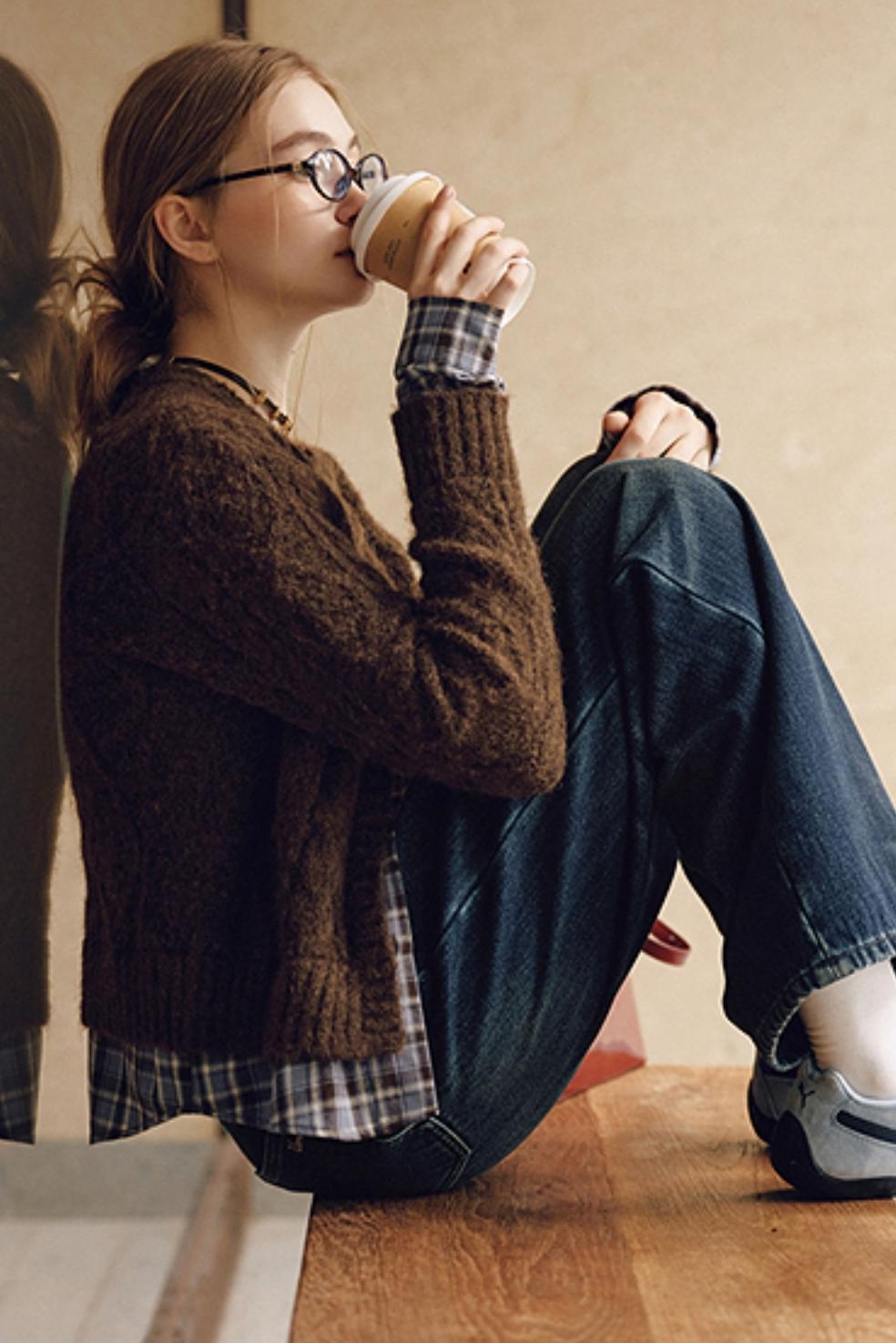 Plaid Wool Knit Cardigan