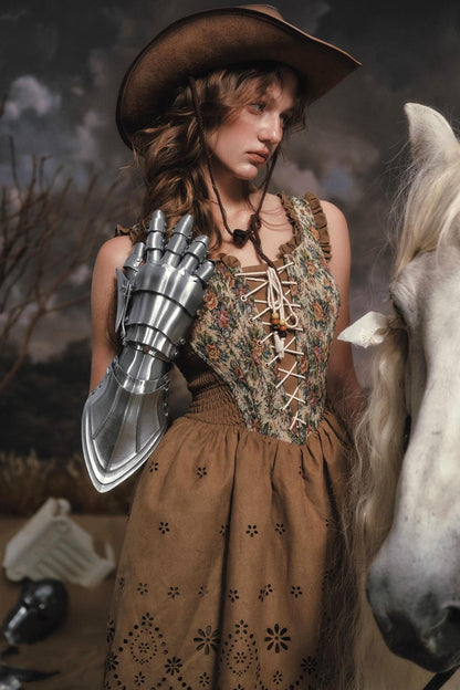 Vintage Country Print Suede Dress Set-Up