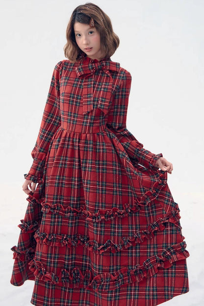 Retro Plaid Ruffle Dress