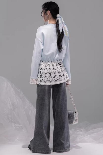 Transparent Patchwork Embroidery Blouse