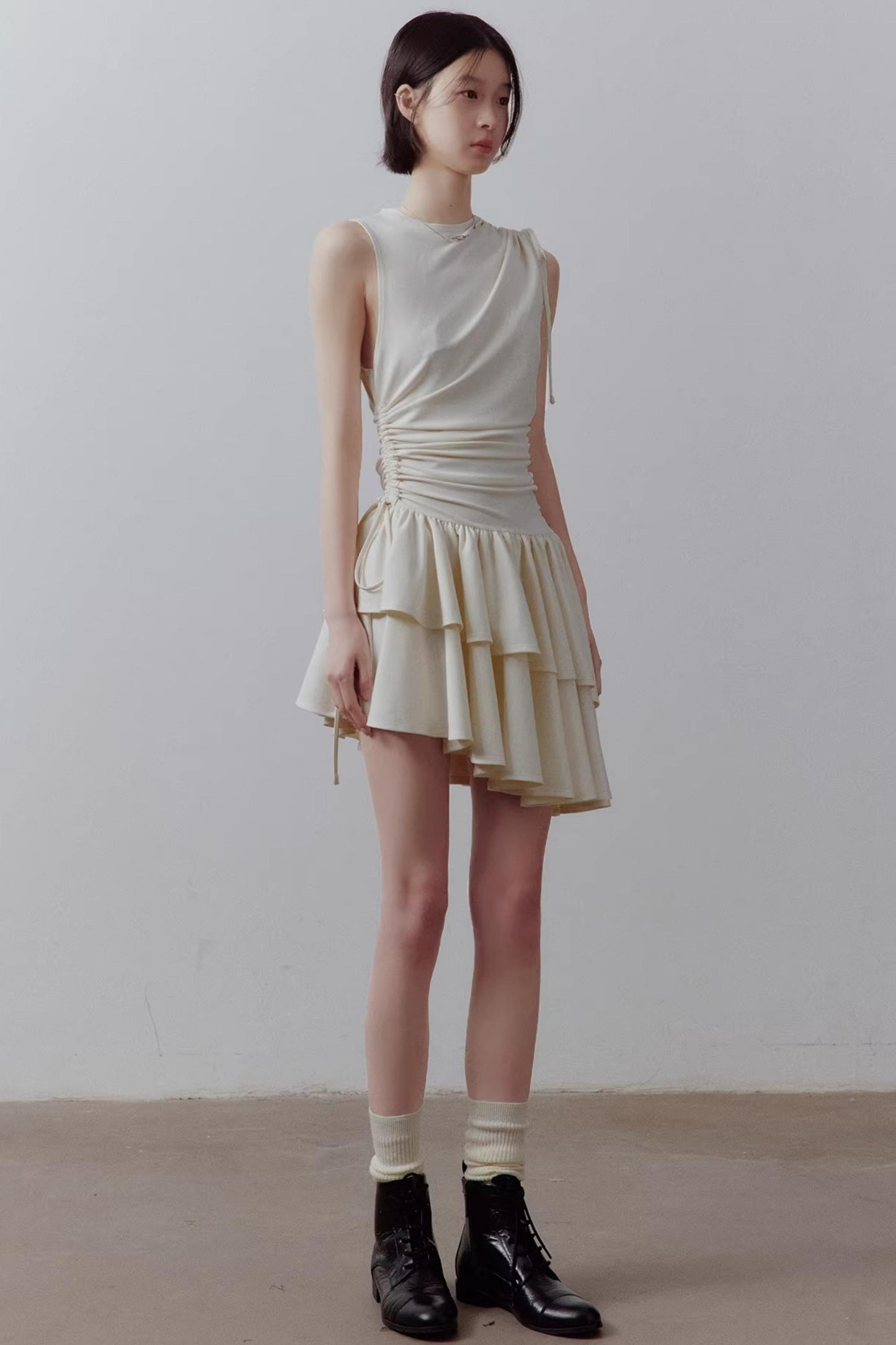 Cloud White Asymmetrical Knitted Dress