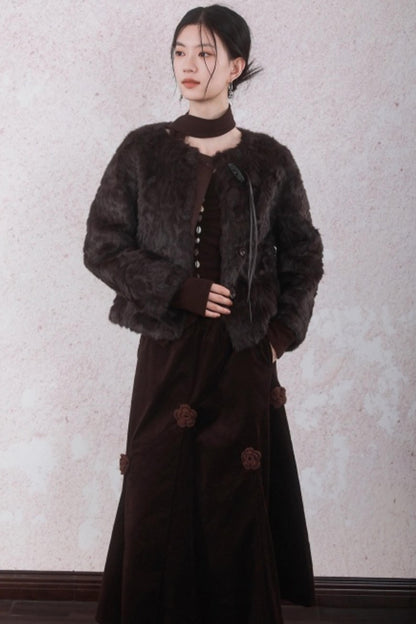 Curved Berry Brown Plush Jacket