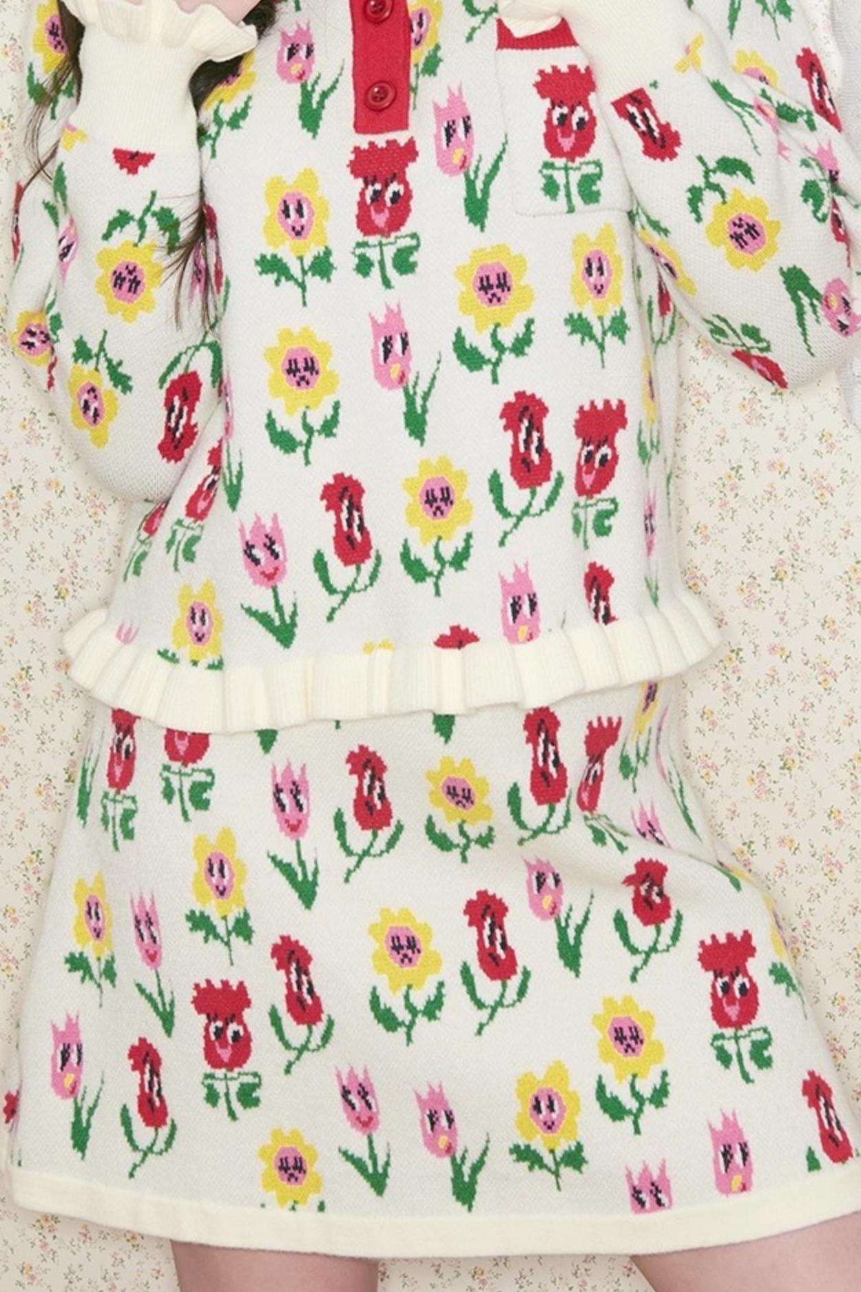 Peach Heart Knitted Top Skirt Set-Up