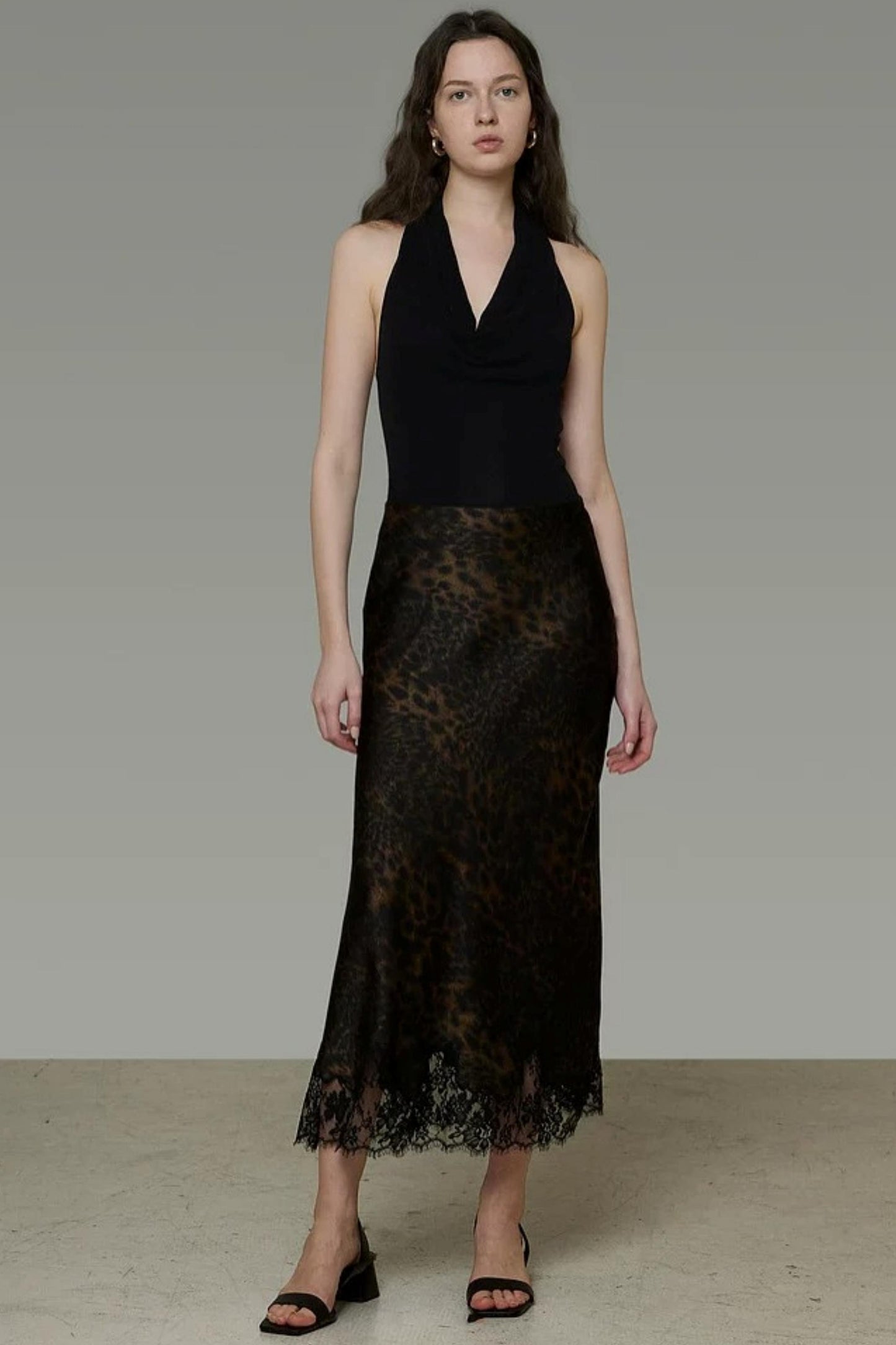 Leopard Lace Hem Skirt