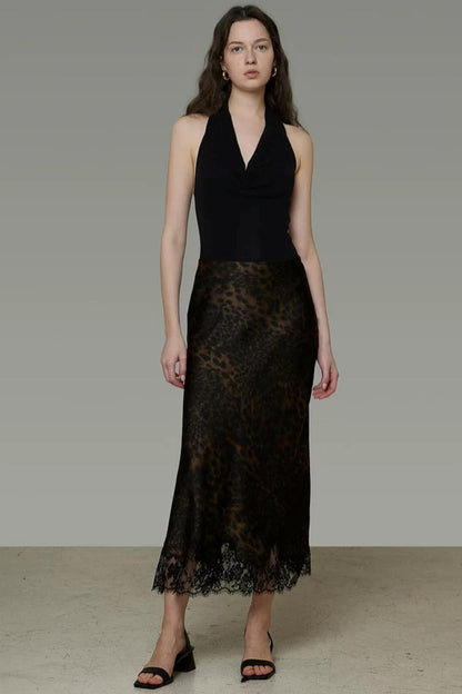 Leopard Lace Hem Skirt