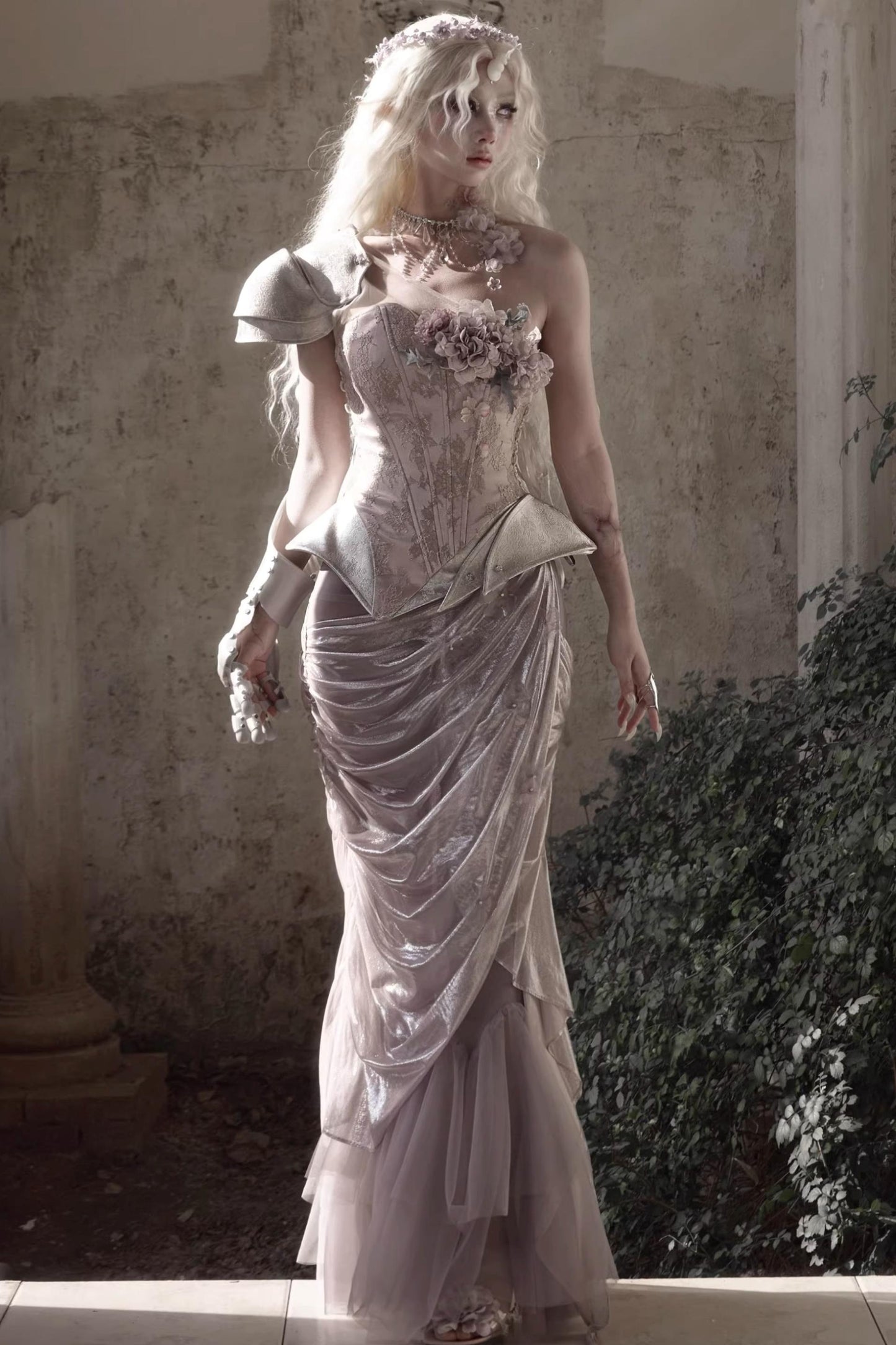 Moonlight Silver Asymmetrical Corset Set