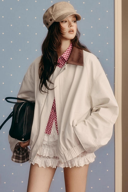 Retro Preppy Contrast Lapel Short Coat