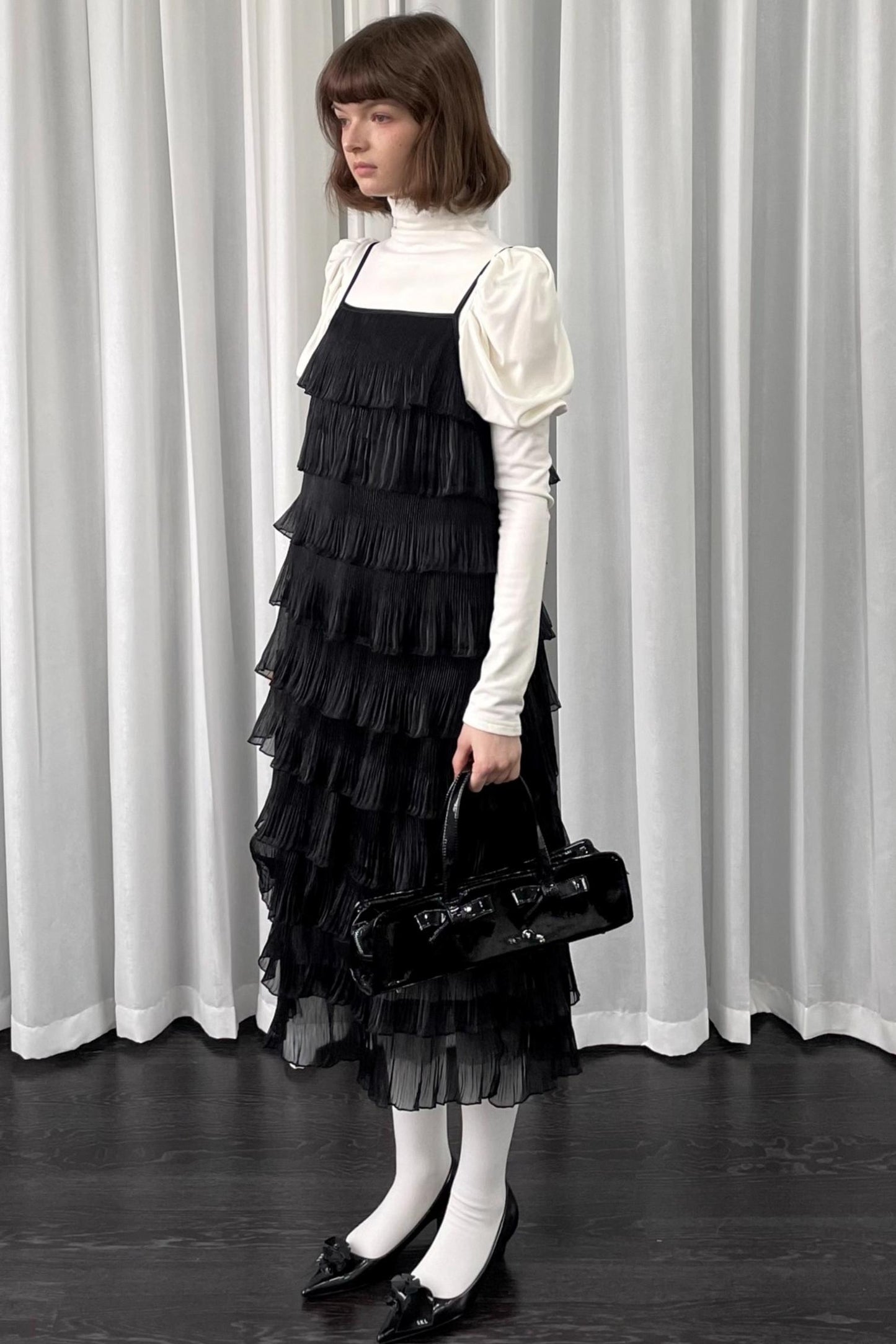 Black Pleated Slip Dress