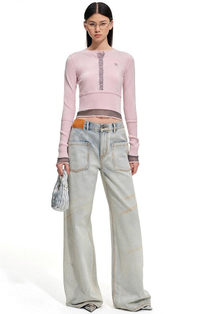 Sheep Wool Contrasting Knit Sweater