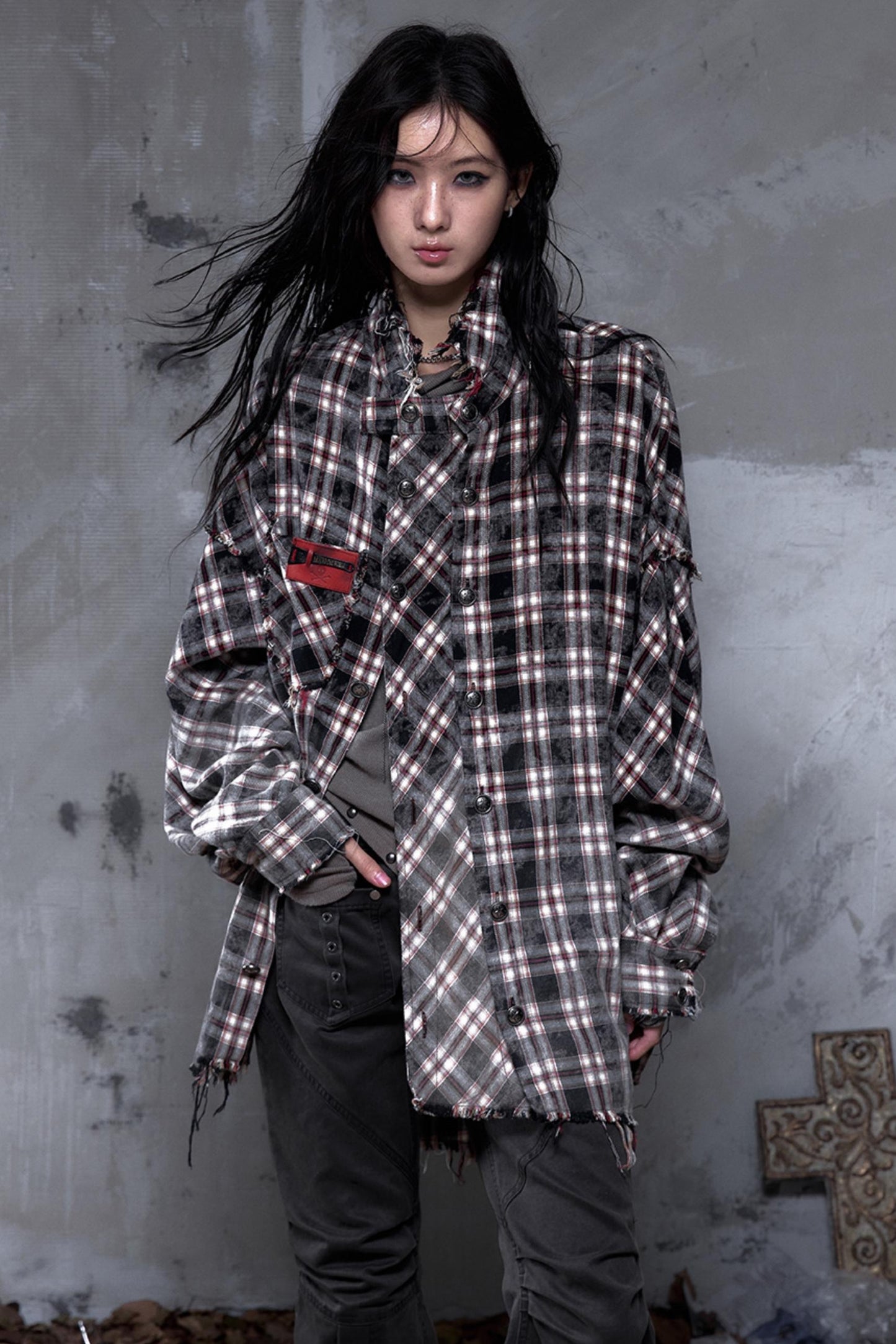 Gray Plaid Punk Shirt