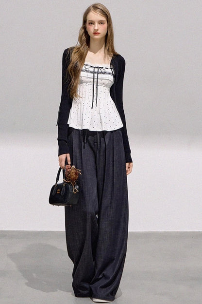 Cool Black Denim Wide-Leg Pants