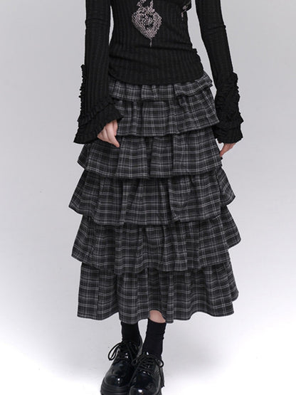 Long Artistic Plaid Skirt