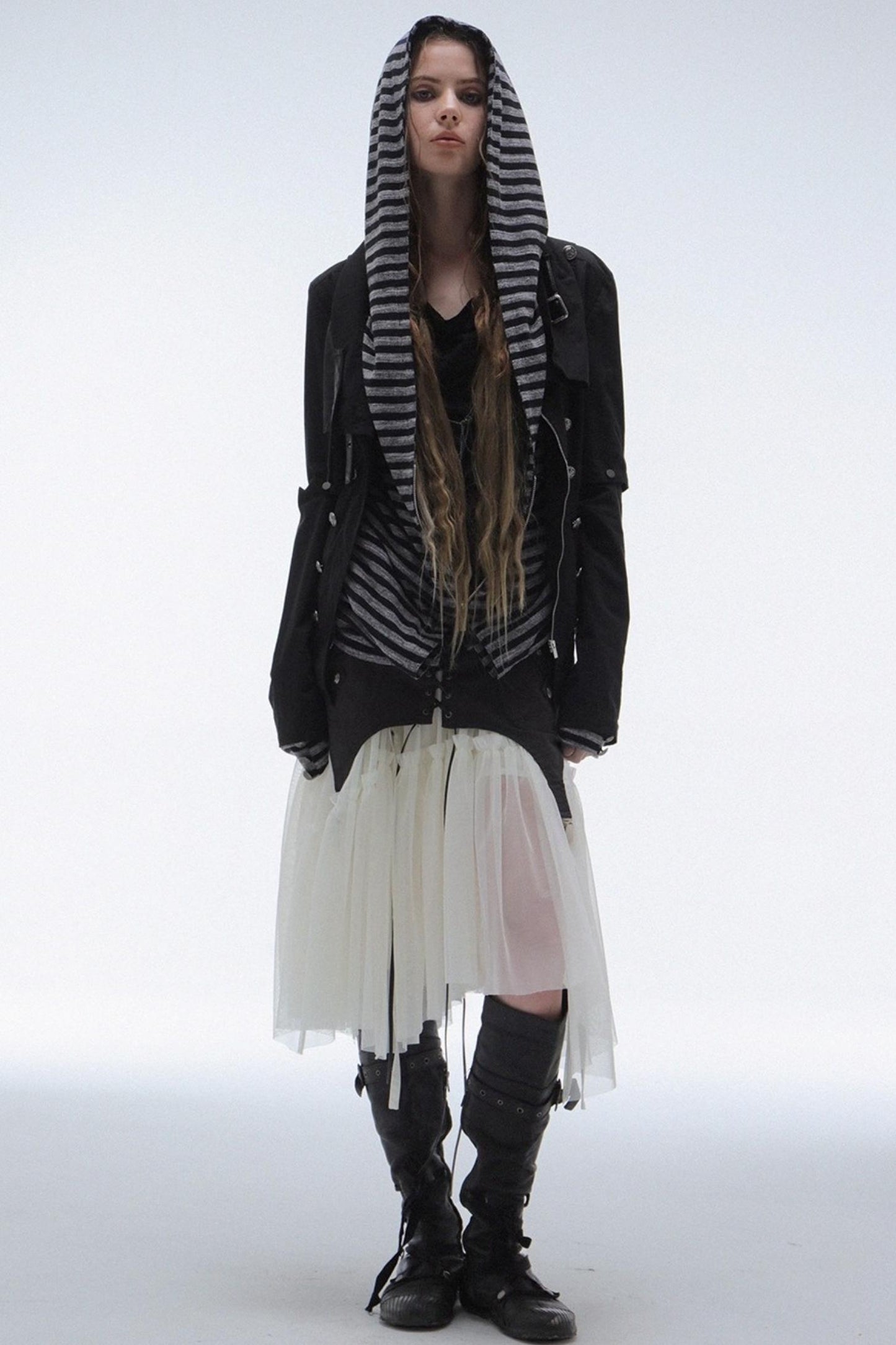 Long Sleeve Patchwork Zip Hooded Jacket