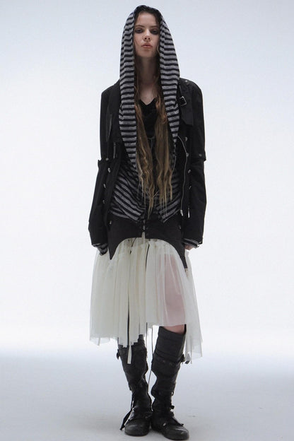 Long Sleeve Patchwork Zip Hooded Jacket