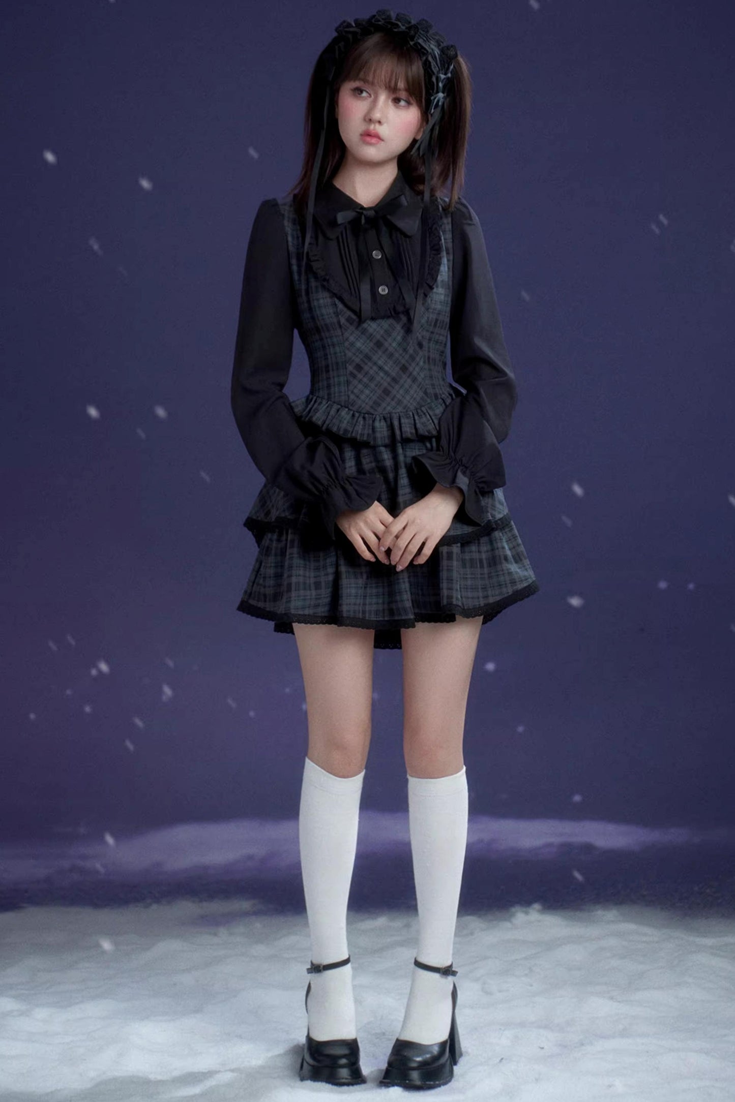 Kariertes Lolita-Winterkleid
