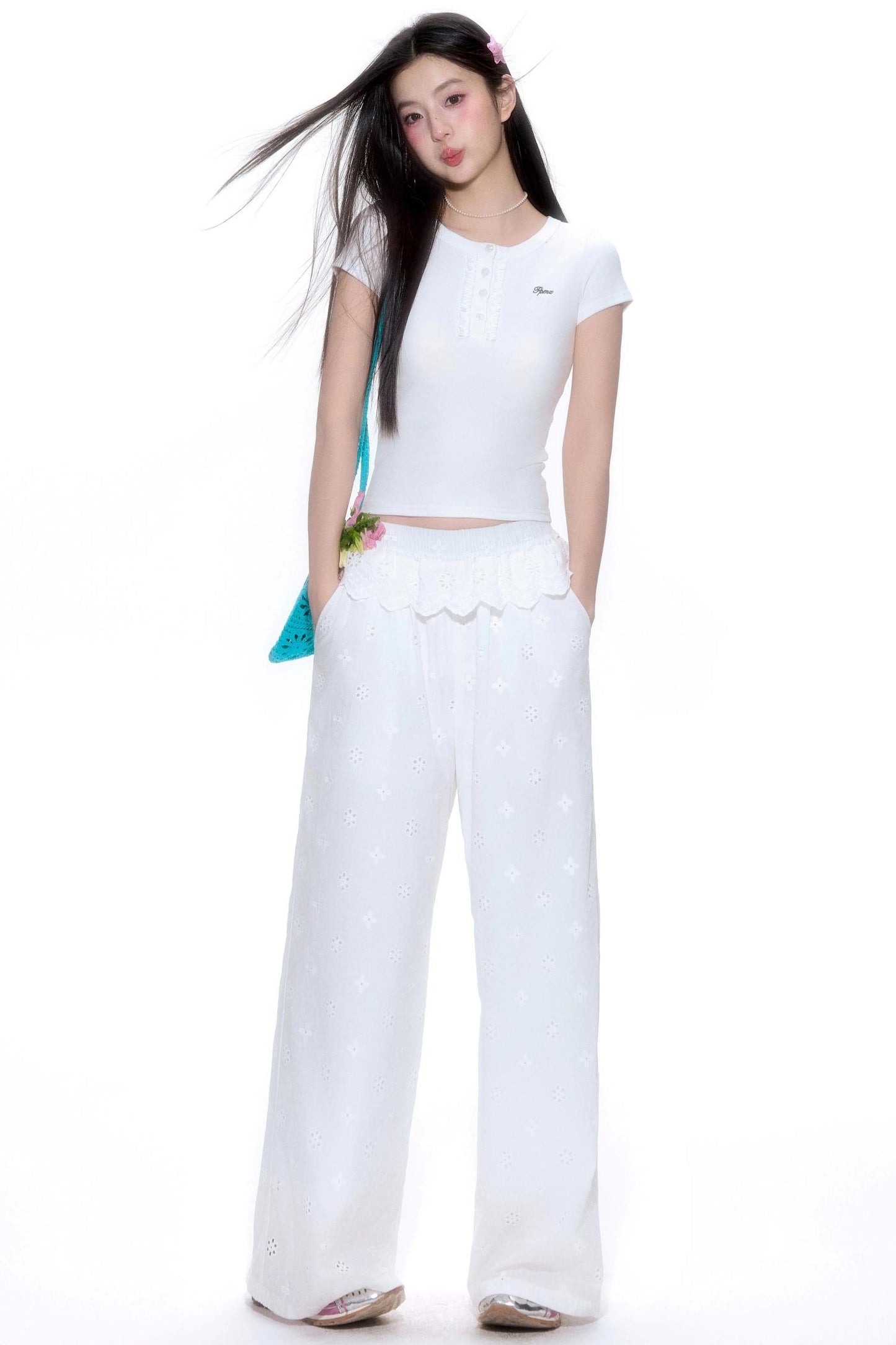 Floral Lace Wide-Leg Pants