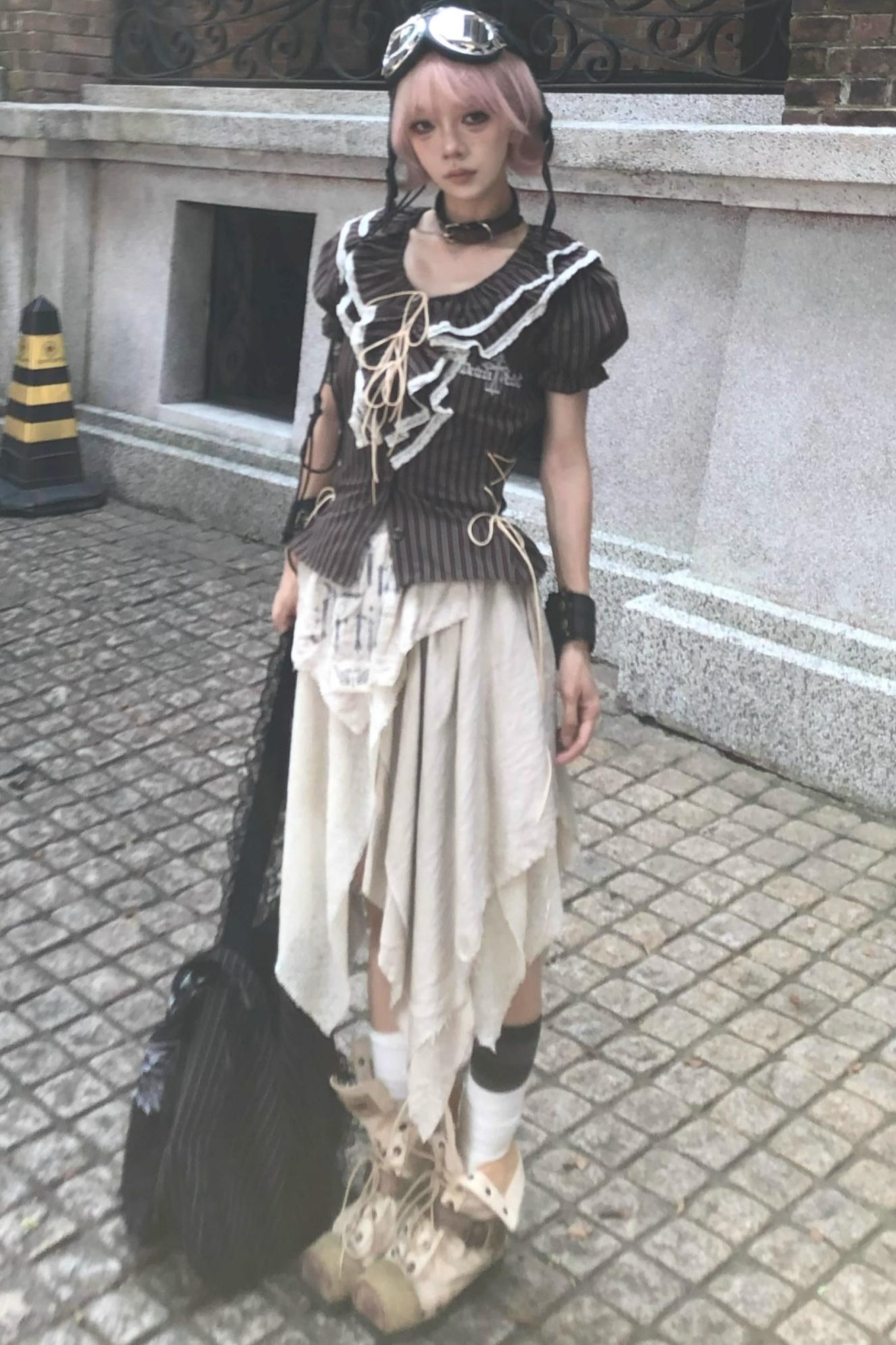 Fungus Edge Puff Sleeve Short Shirt