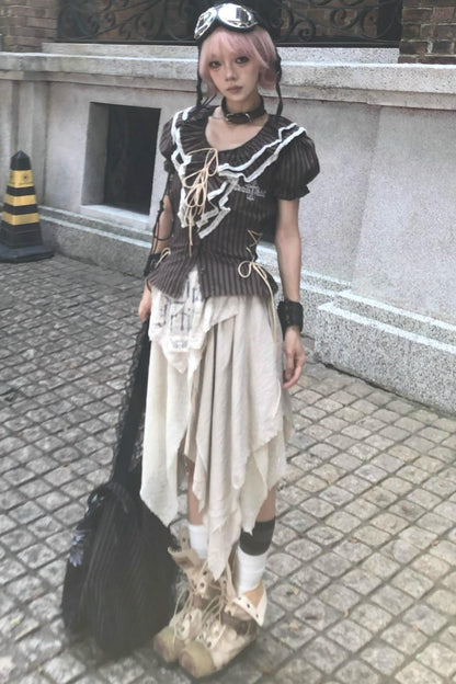 Fungus Edge Puff Sleeve Short Shirt